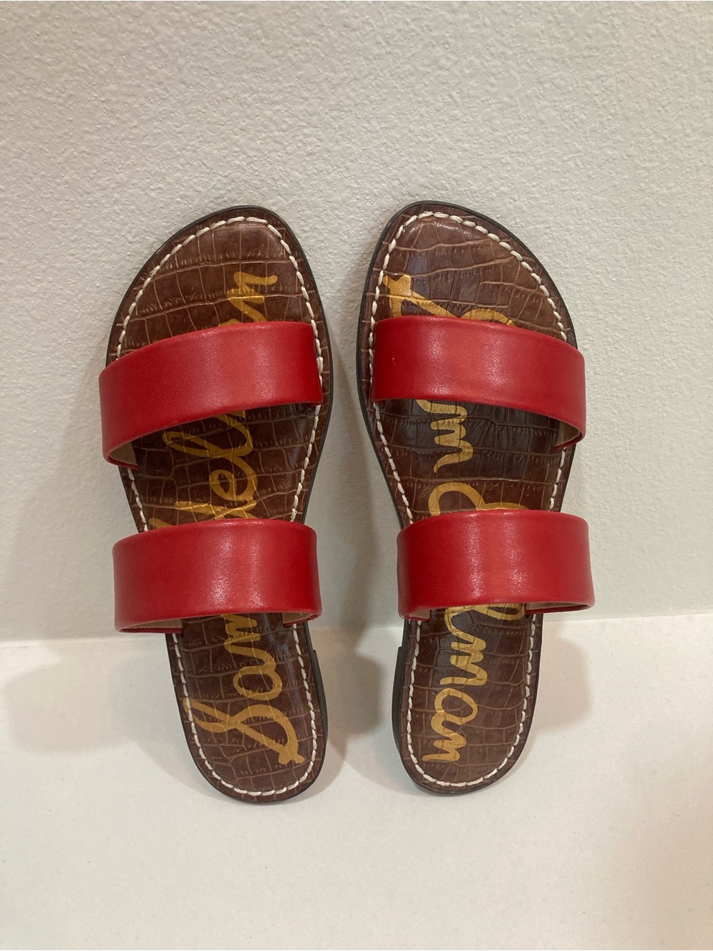 Red Double-Band Slide Sandals - Women's Casual Slides - Picture 5 of 5